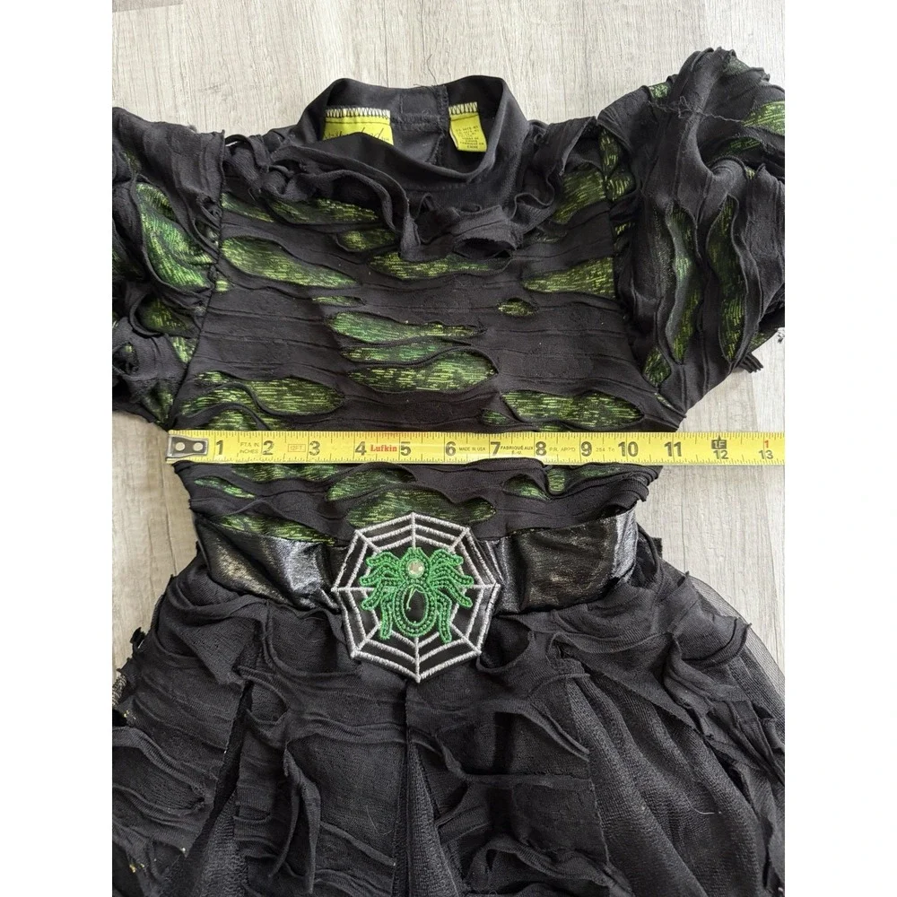 Spooked Witches Dress Costume Girls M (5-6) Green & Black With Spider Belt